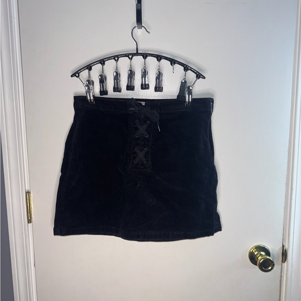 Soma Black Lace-Up Corduroy Mini Skirt